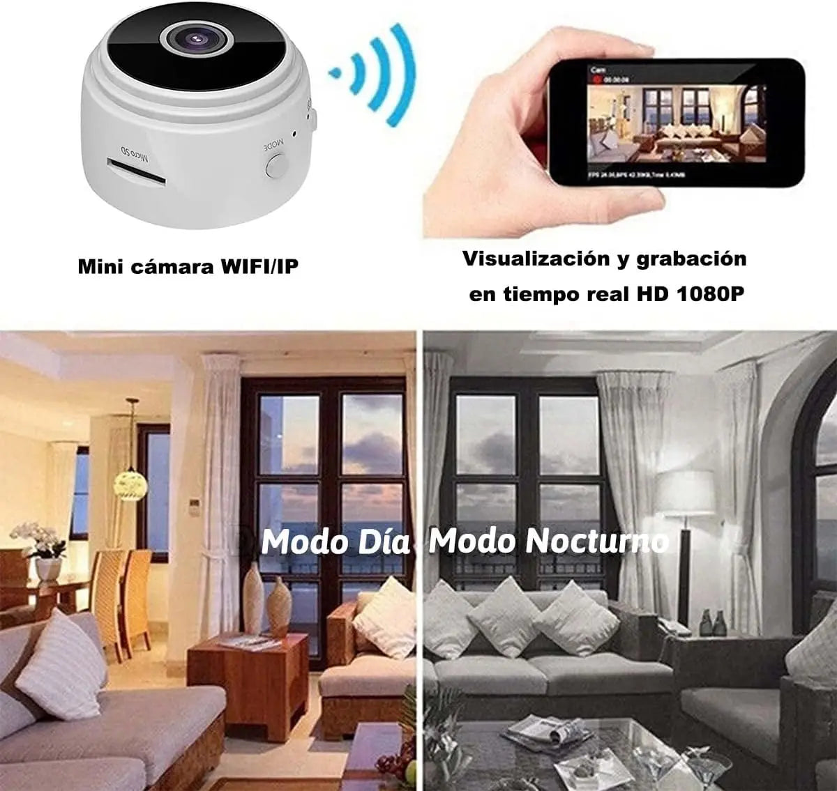 CÁMARA INALÁMBRICA ANGULAR MINI | Con WiFi y Grabación HD