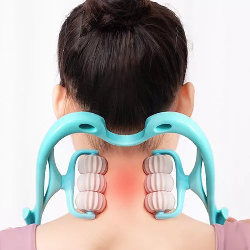 MASAJEADOR DE CUELLO ENROLLABLE CON 6 BOLAS, Alivia el dolor y corrige la postura
