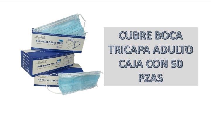 CUBREBOCA TRICAPA AZUL 50PZS
