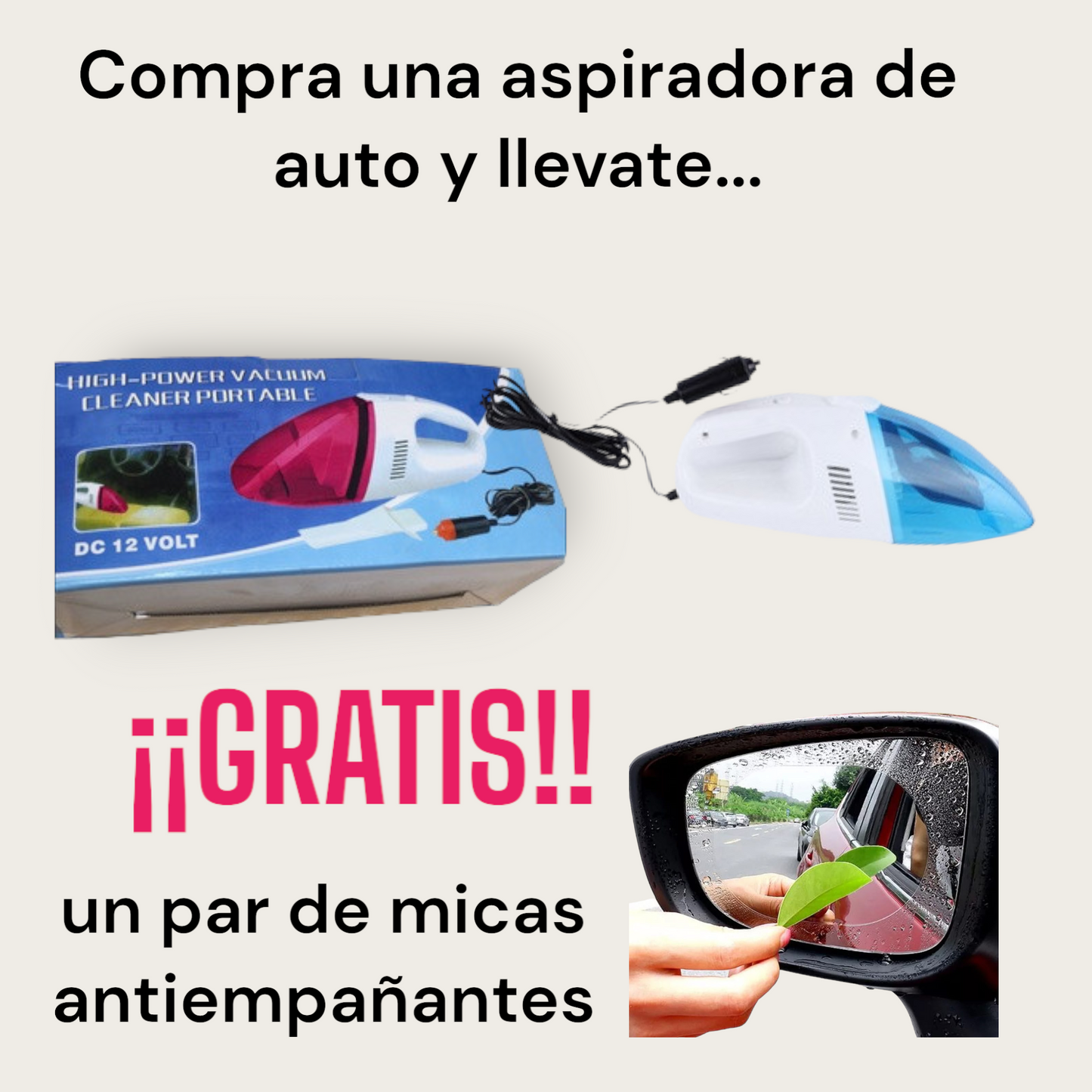 ASPIRADORA 12 V + MICAS ANTIEMPAÑANTES