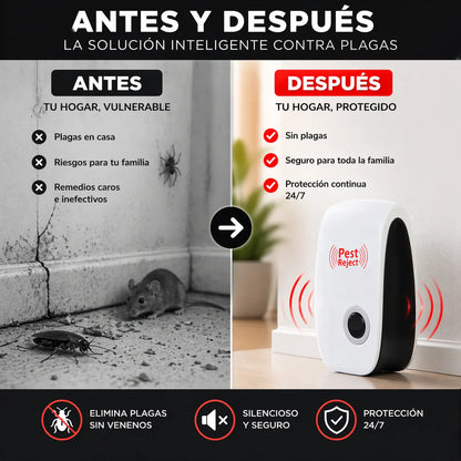 Pest Reject 200m² – Repelente Ultrasónico Sin Veneno | Seguro para Niños y Mascotas | COMPRA 1, LLEVA 2
