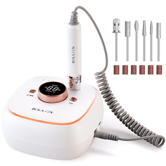 BOLASEN Taladro Profesional para Uñas Sin Escobillas 40000RPM 7800mAh Recargable Inalámbrico Lima de Uñas Eléctrica de Eliminación Rápida para Uñas de Acrílico y Gel Arranque-Parada Automático Perfecto para Uso en Salones HaloDrill 10