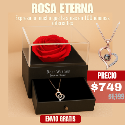 ROSA ETERNA - Collar de corazon grabado te amo en 100 idiomas