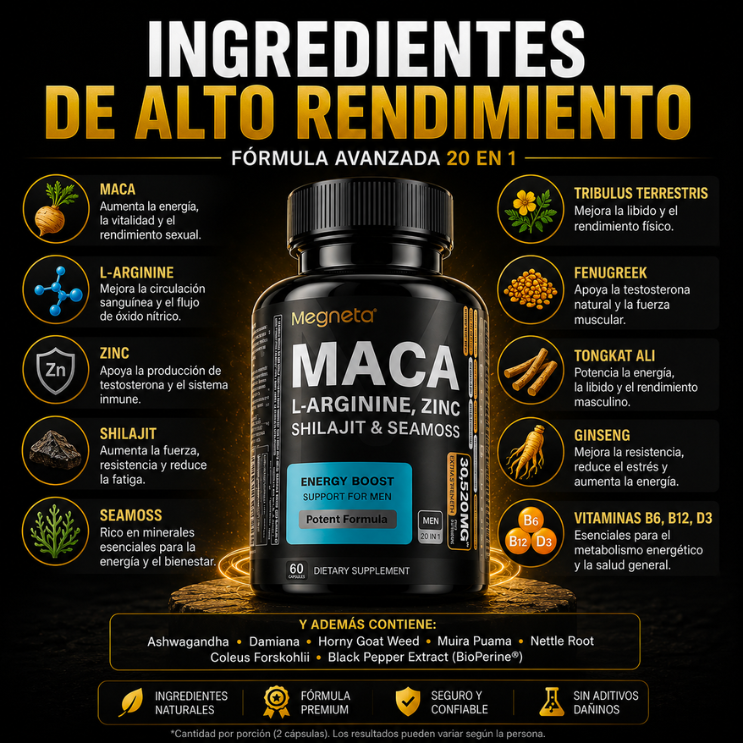 Suplemento Megneta Maca Hombres – Energía y Vitalidad Íntima